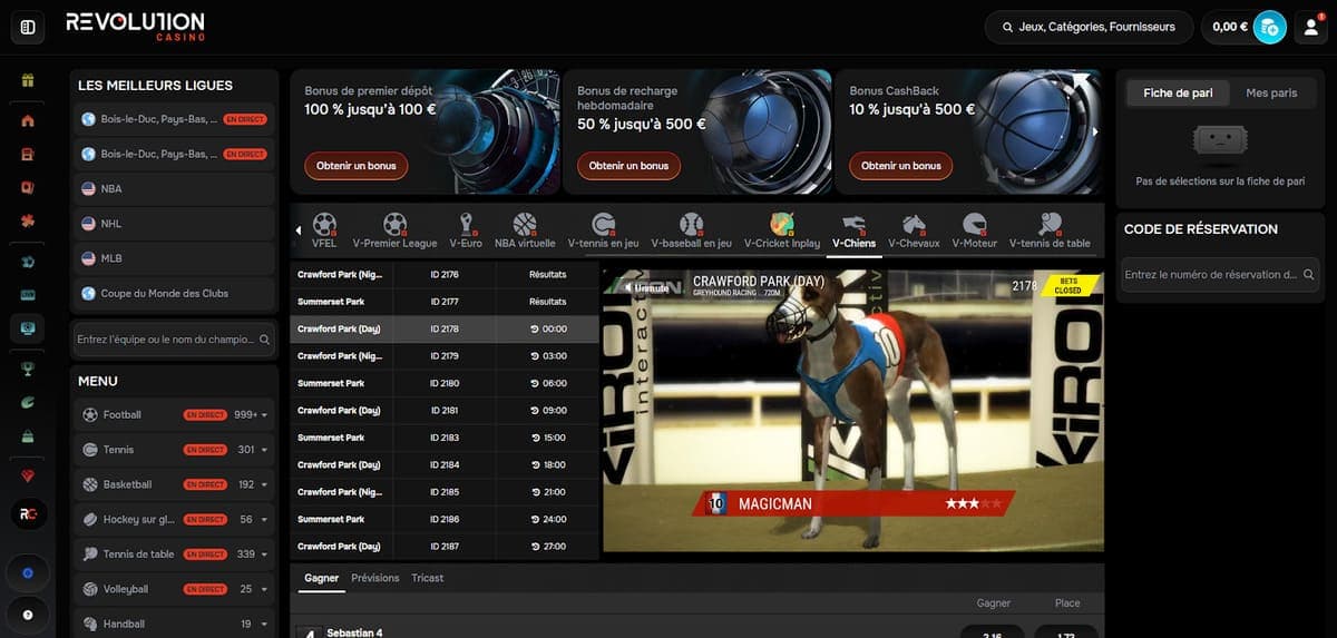 Ligues virtuelles Revolution Casino