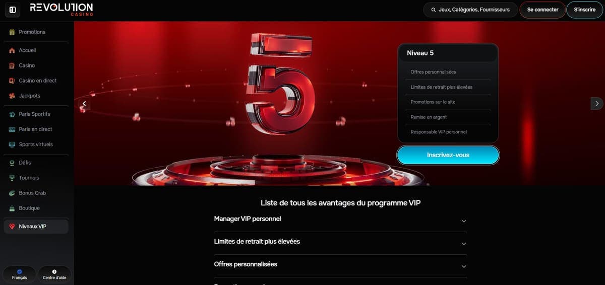 Programme VIP Revolution Casino