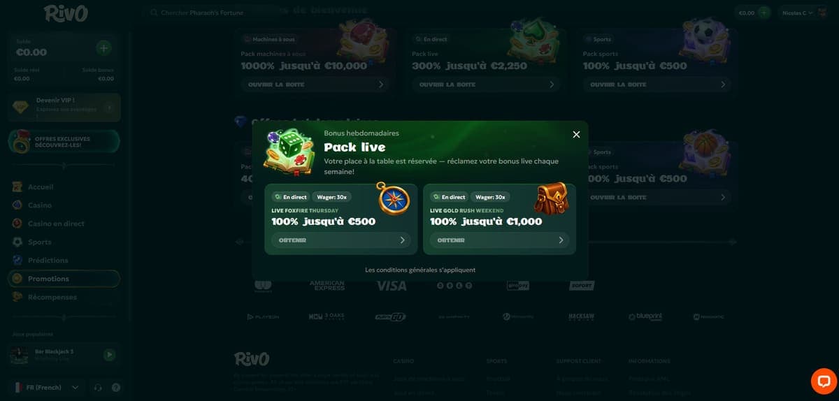 Bonus hebdos Rivo Casino