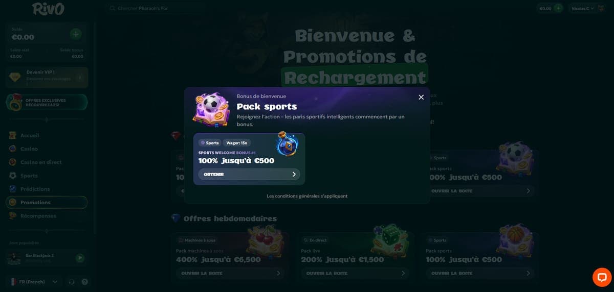 Bonus sportif Rivo Casino