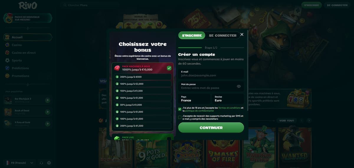 Inscription Rivo Casino