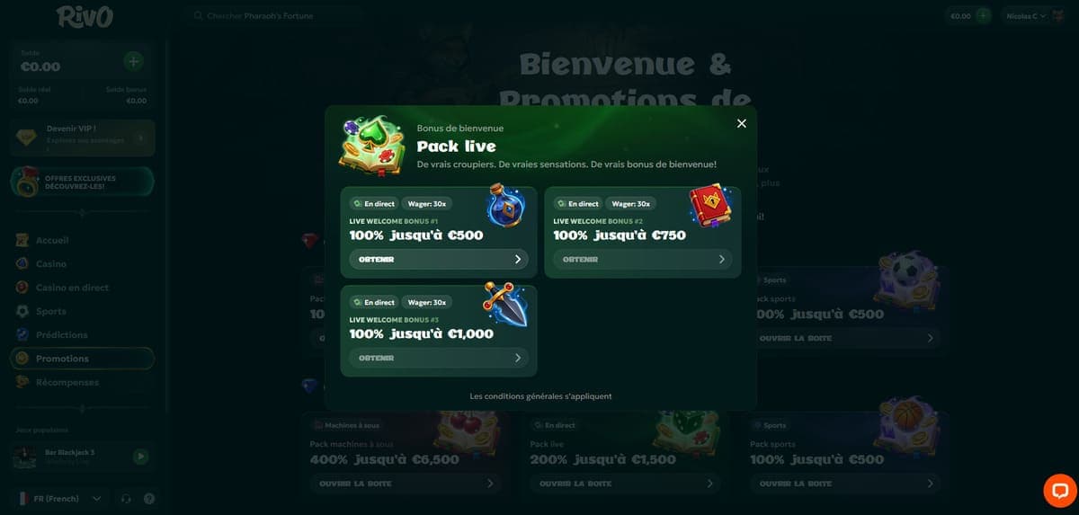 Pack live Rivo Casino