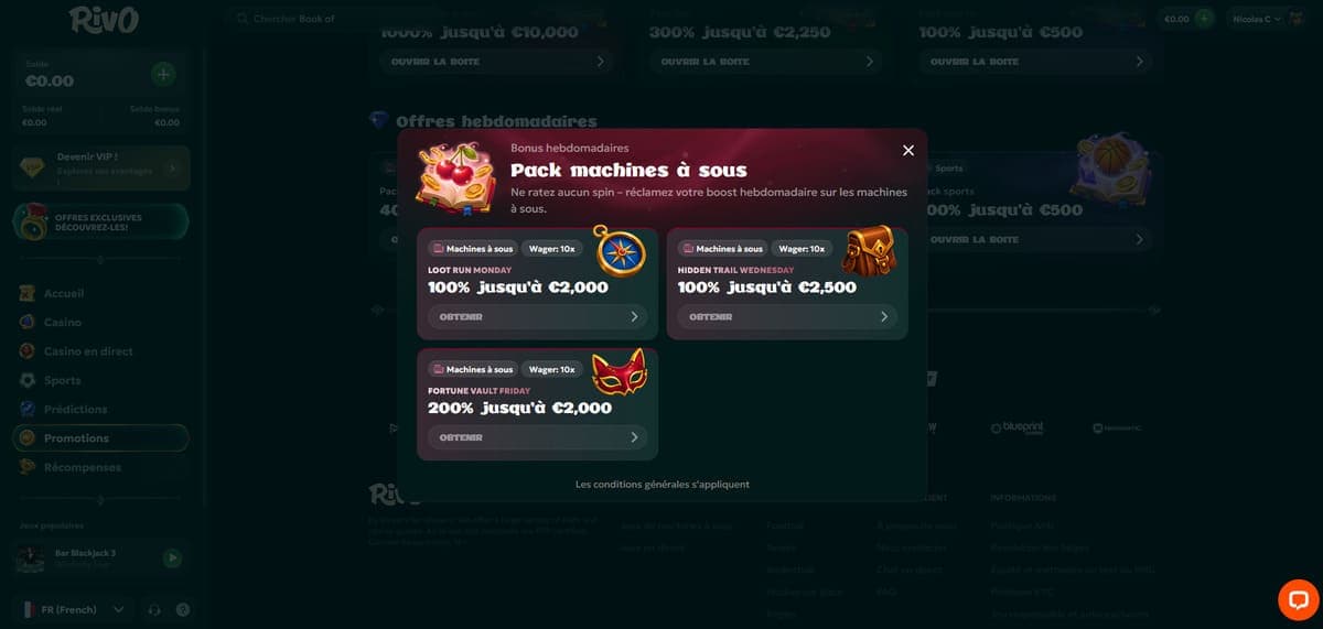 Promos hebdos Rivo Casino
