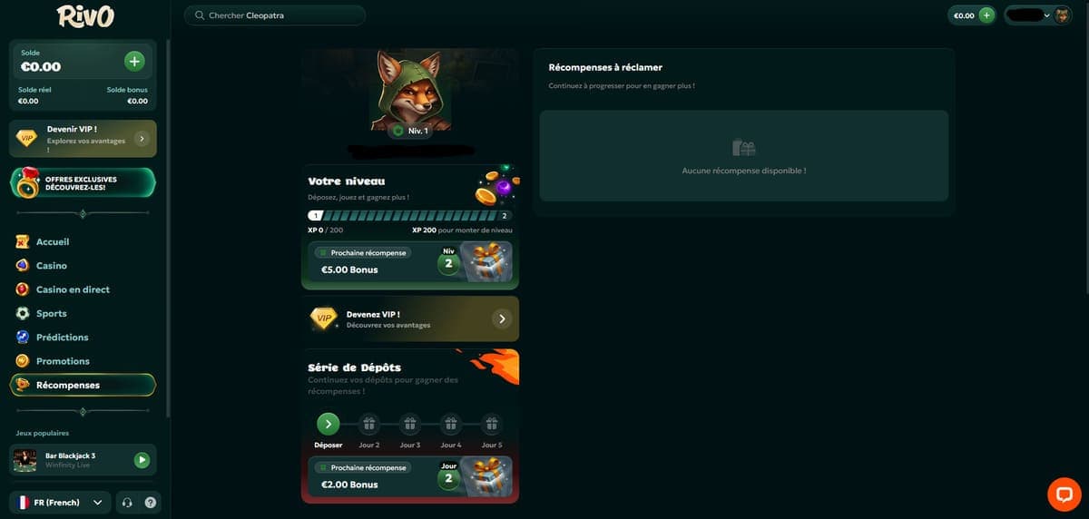 Récompenses Rivo Casino