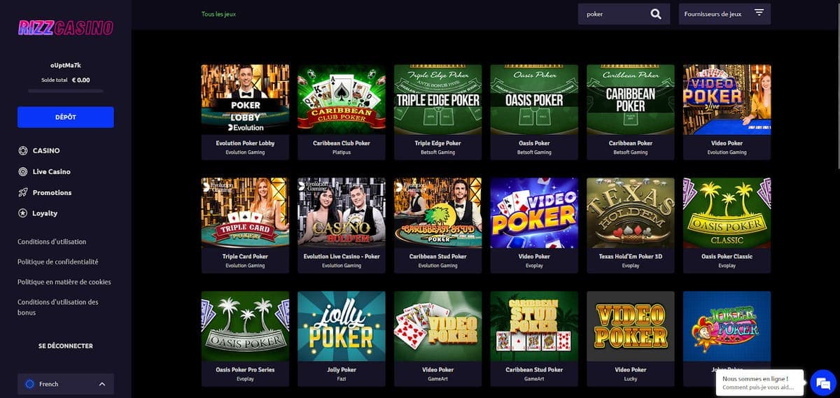 Jeux de table Rizz Casino
