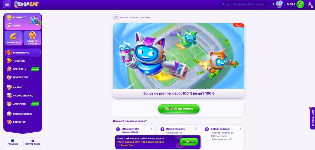 Bonus premier dépôt casino Robocat Casino