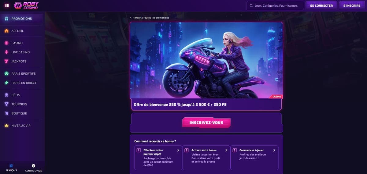 Bonus bienvenue Roby Casino