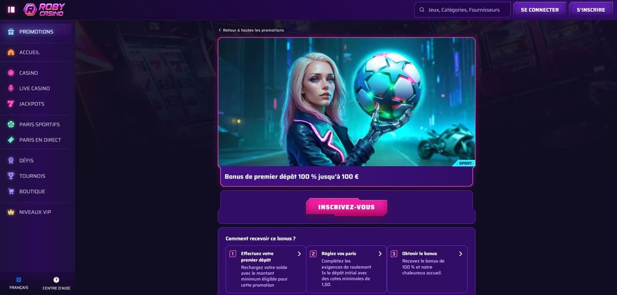 Bonus premier dépôt Roby Casino