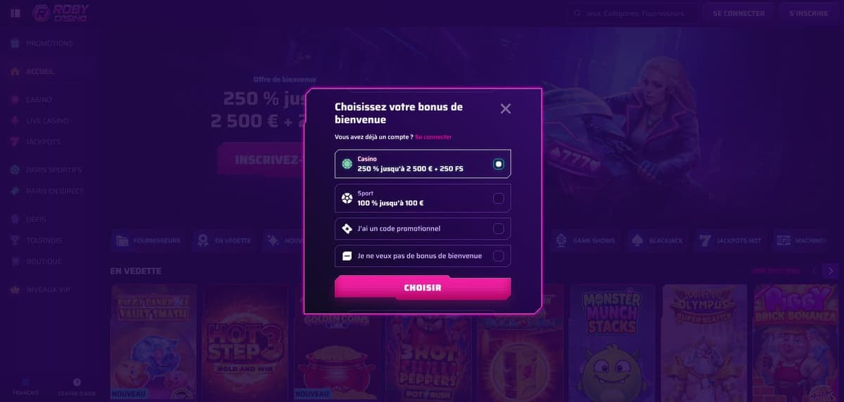 Inscription Roby Casino