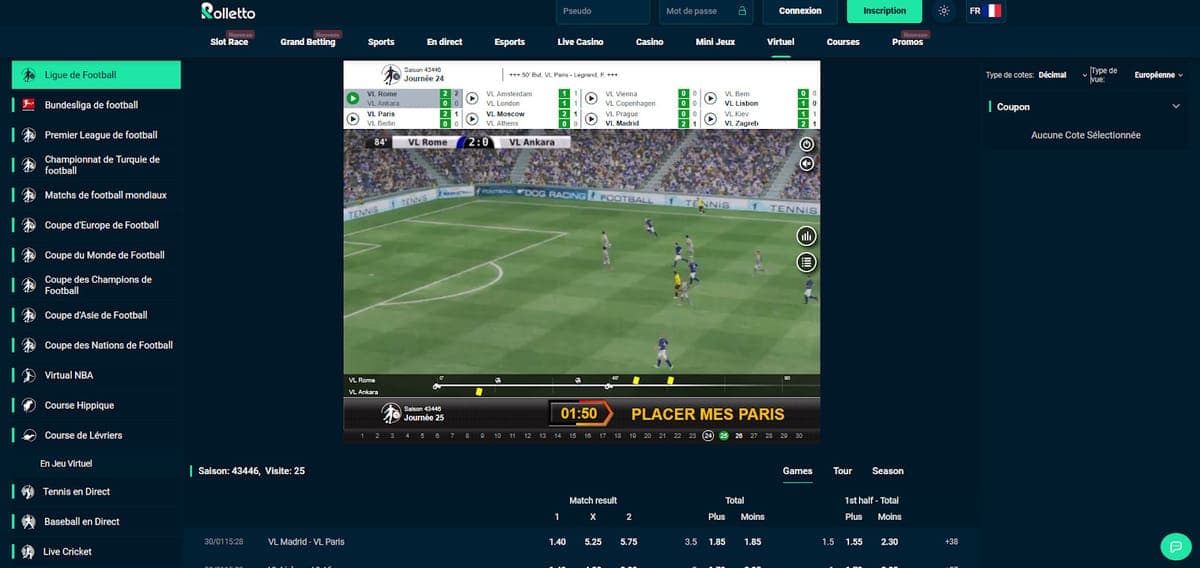 Sport virtuel Rolletto Casino