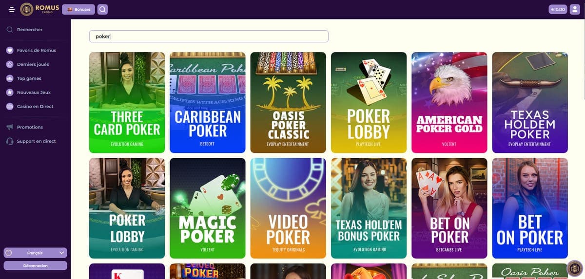 Jeux de table Romus Casino