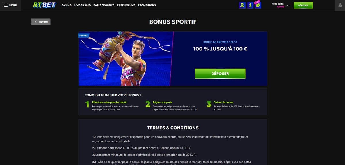 Bonus sportif RTbet Casino