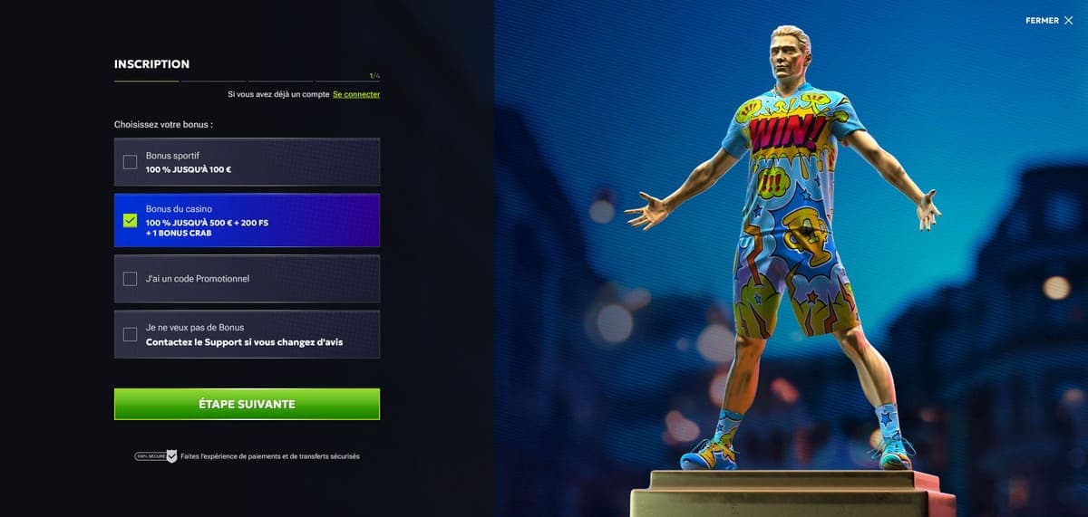 Formulaire inscription RTbet Casino