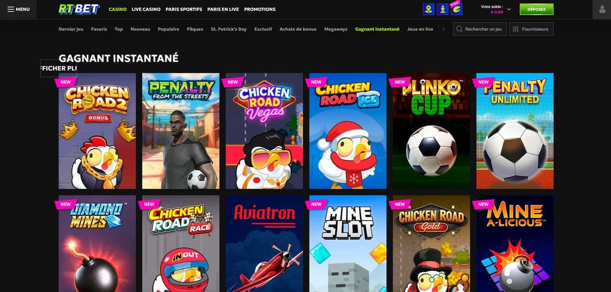 Gagnant instantané RTbet Casino