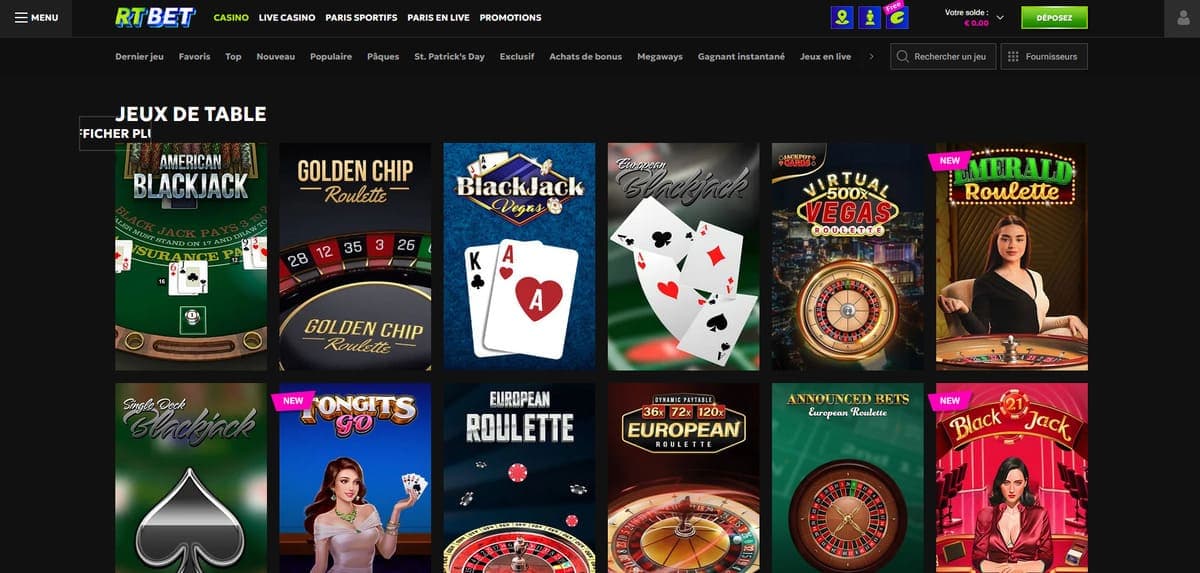 Jeux de table RTbet Casino