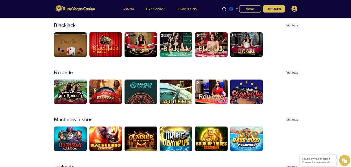 Blackjack et Roulette RubyVegas Casino