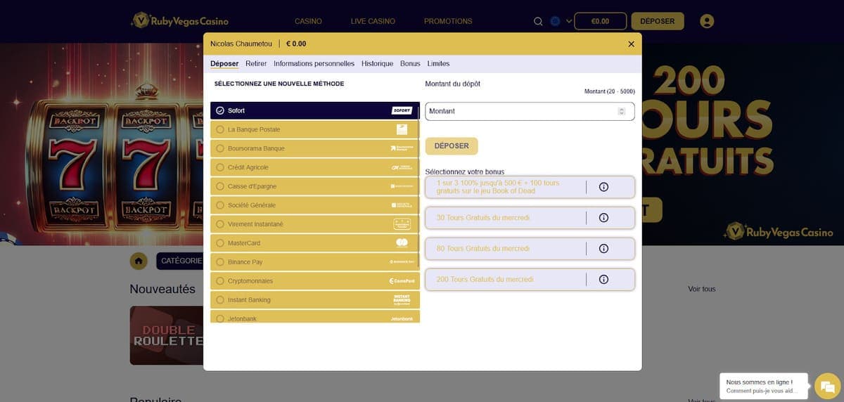 Dépôt RubyVegas Casino