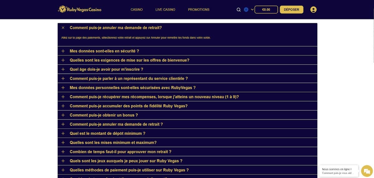 FAQ RubyVegas Casino