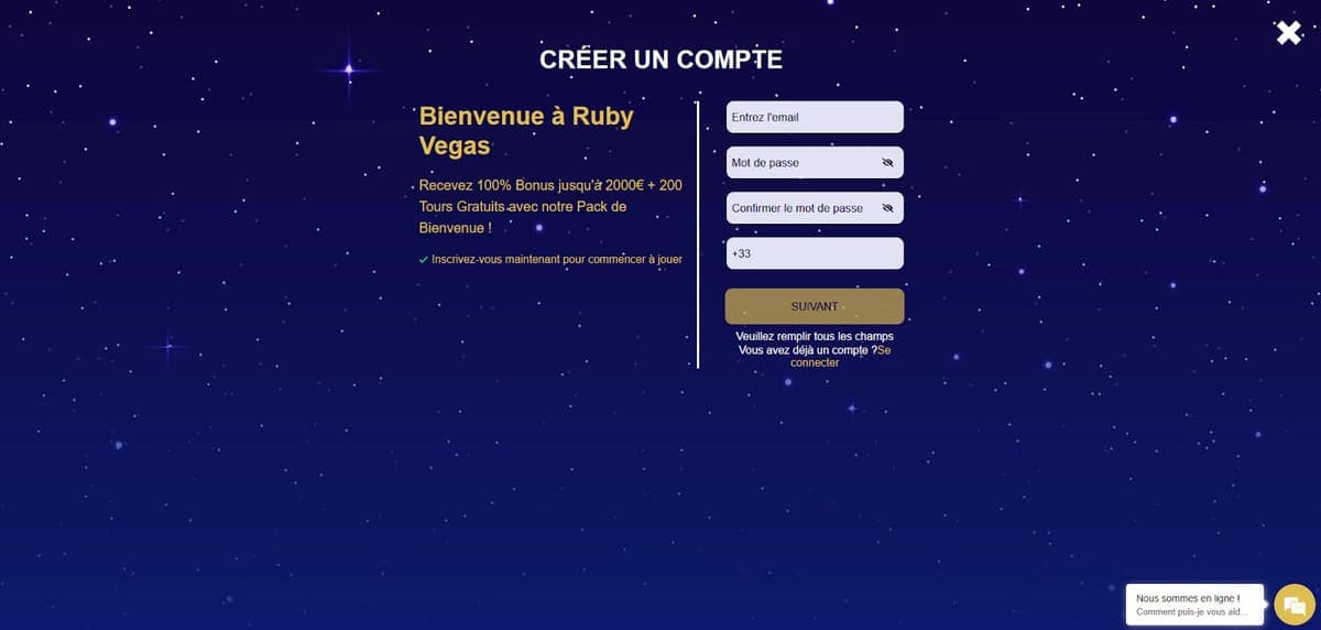 Inscription RubyVegas Casino