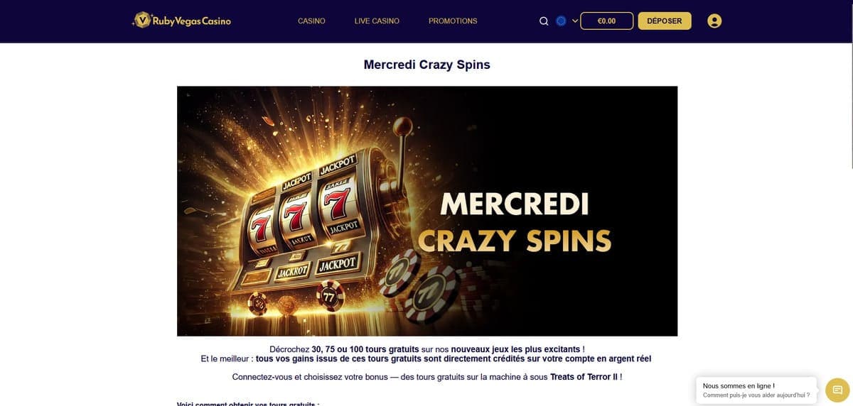 Mercredi Crazy Spins RubyVegas Casino