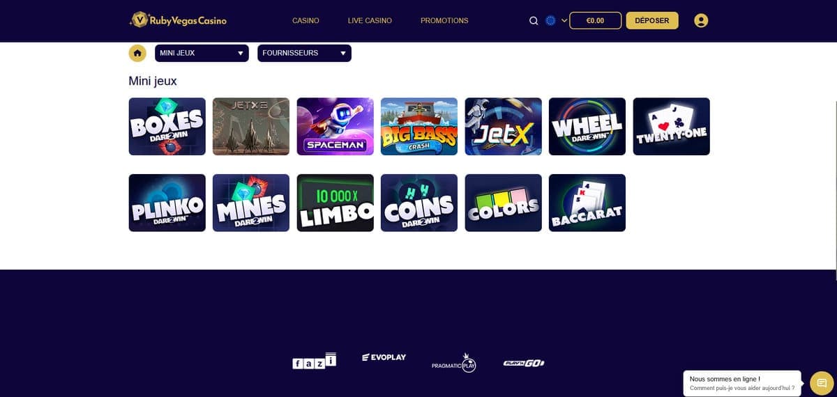 Mini jeux RubyVegas Casino
