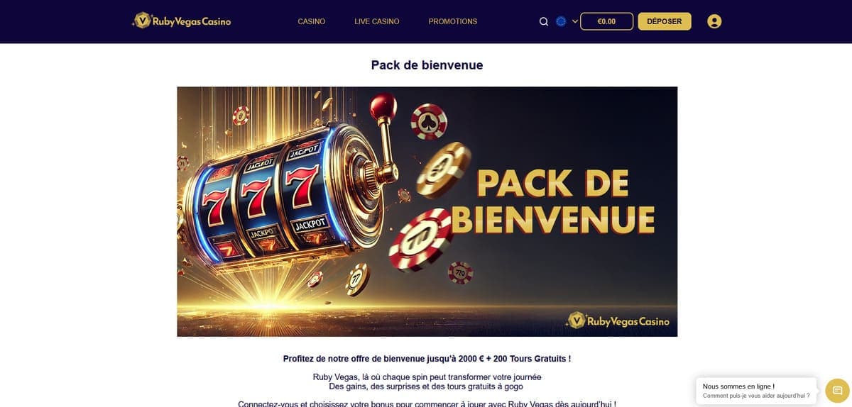 Pack de bienvenue RubyVegas Casino
