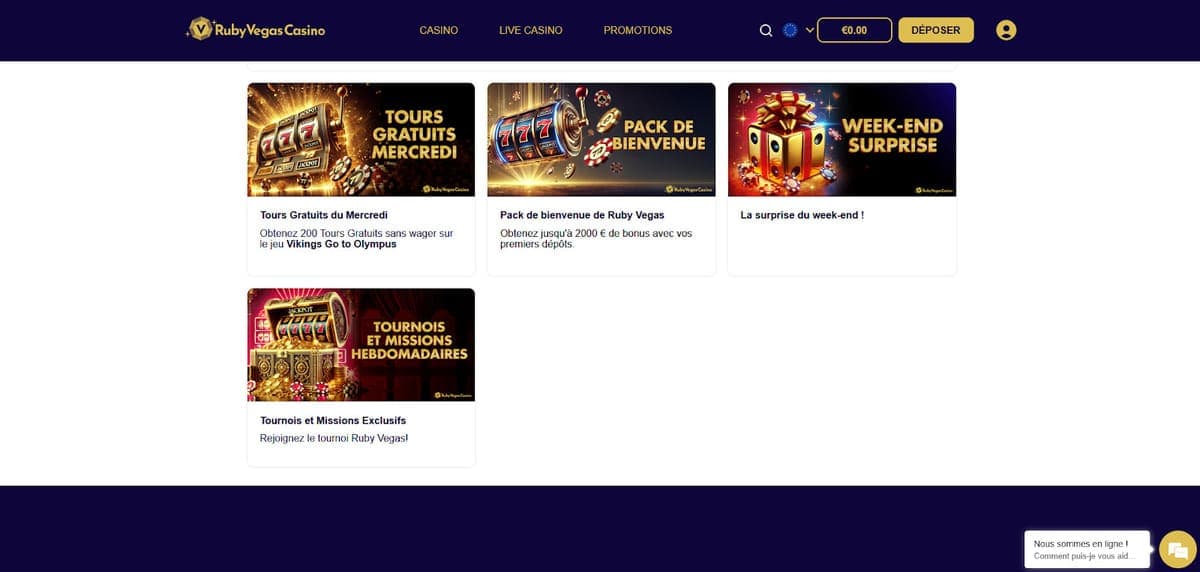 Promotions hebdomadaires RubyVegas Casino