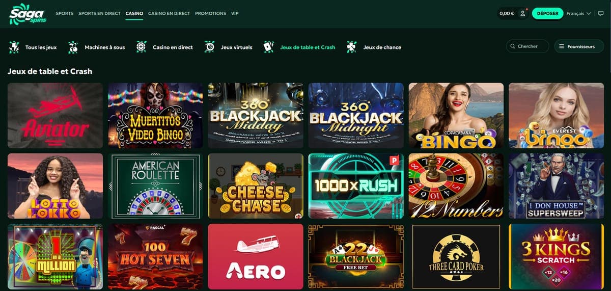 Jeux de table SagaSpins Casino