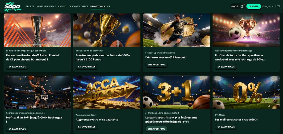 Promos sportives SagaSpins Casino