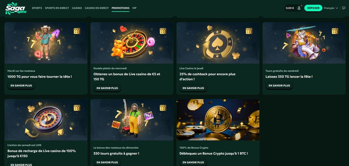Récompenses SagaSpins Casino