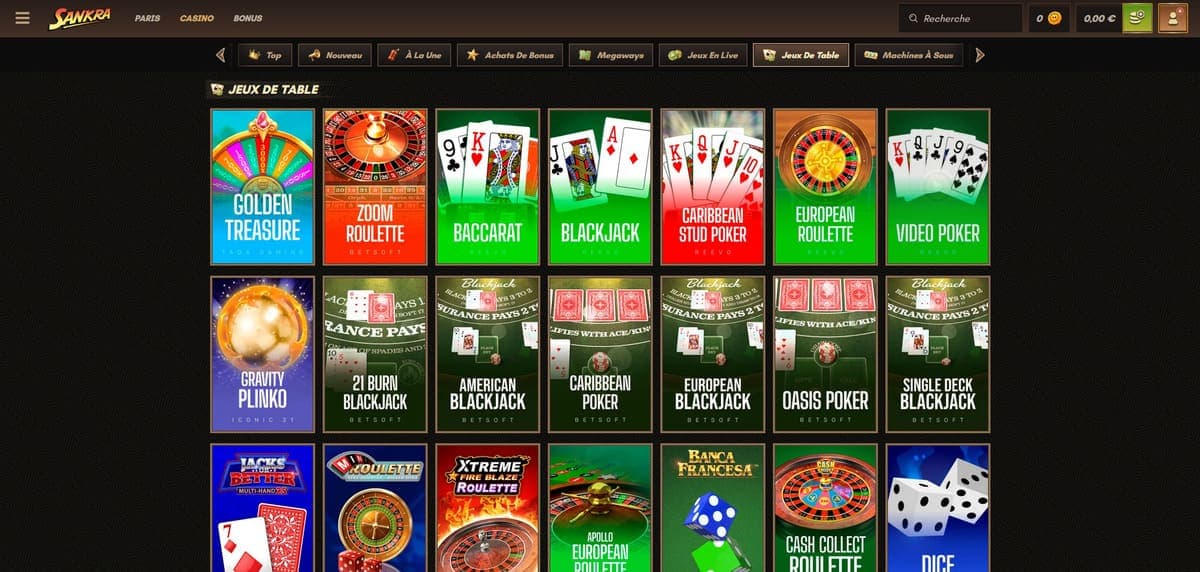 Jeux de table Sankra Casino