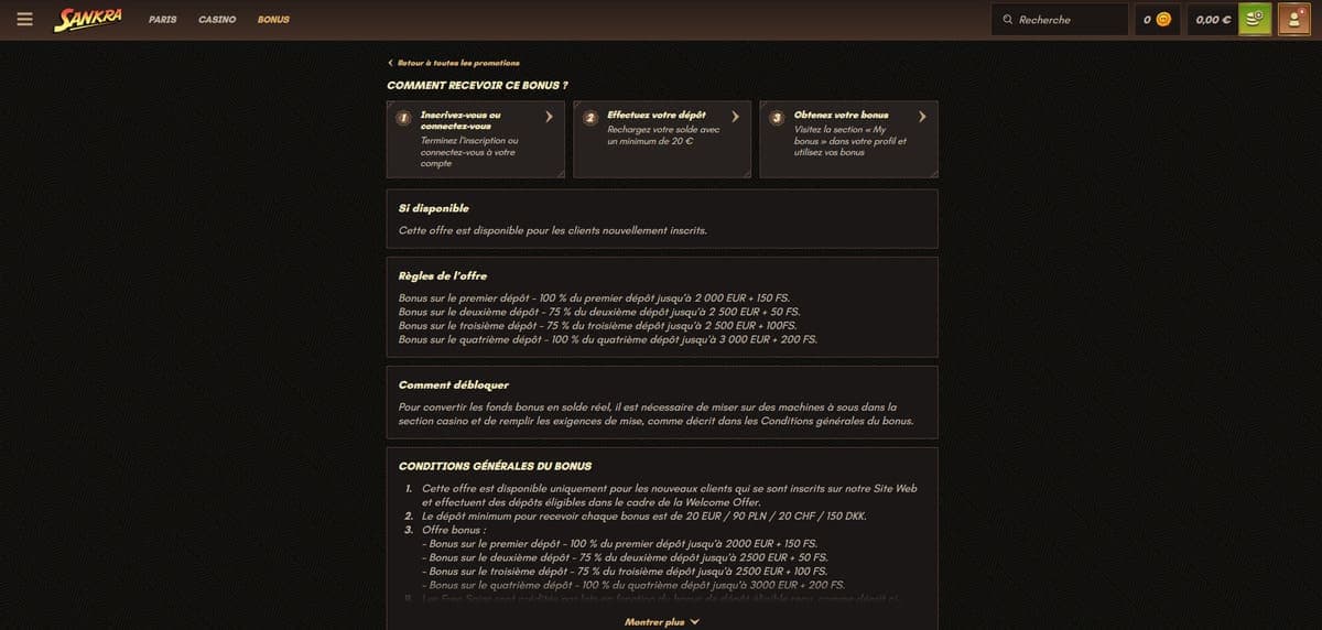 Pack de bienvenue Sankra Casino
