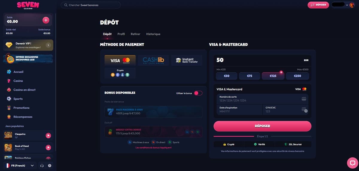 Déposer sur Seven casino