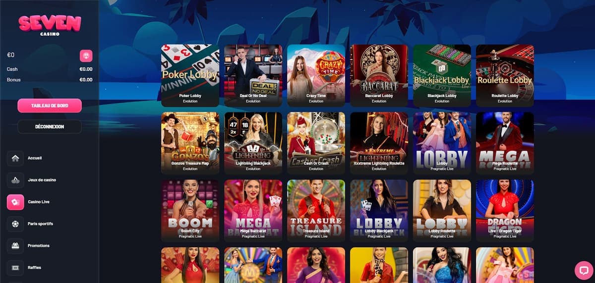 Jeux en direct Seven casino