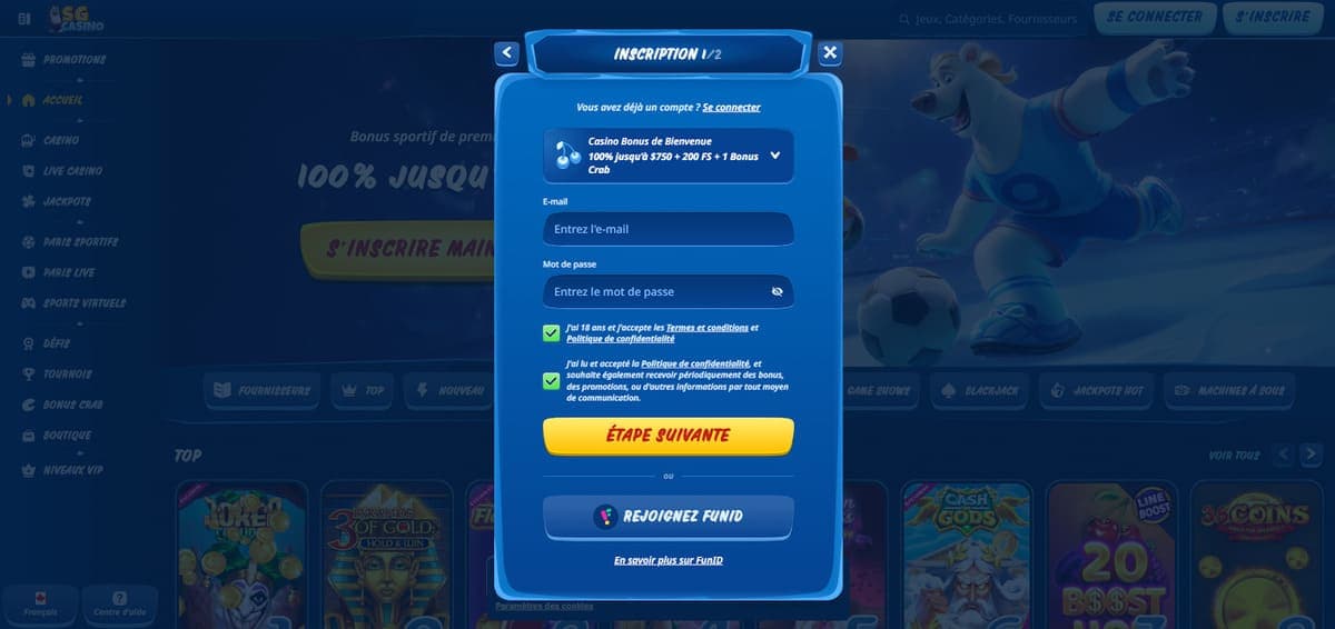 Inscription SG Casino