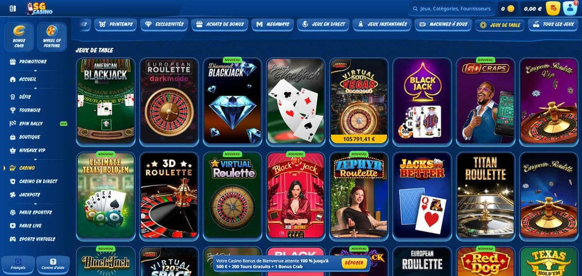 Jeux de table SG Casino