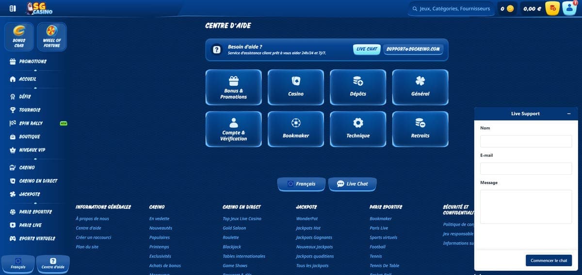 Service client SG Casino