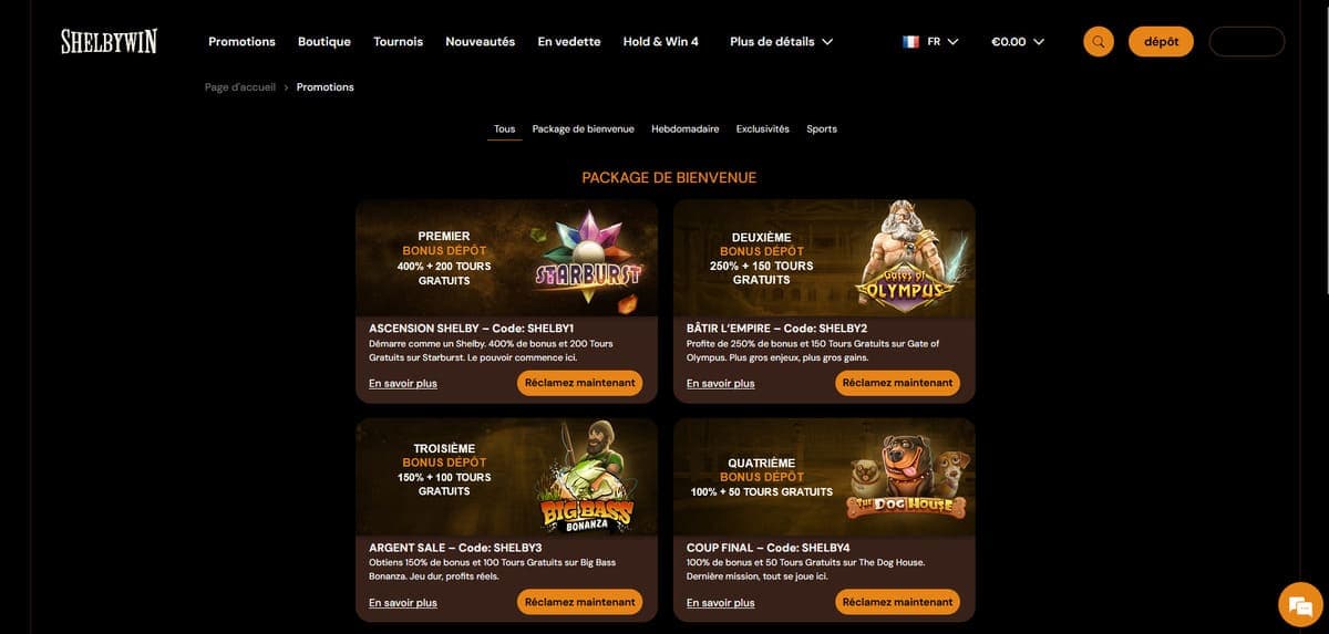 Pack bienvenue ShelByWin Casino