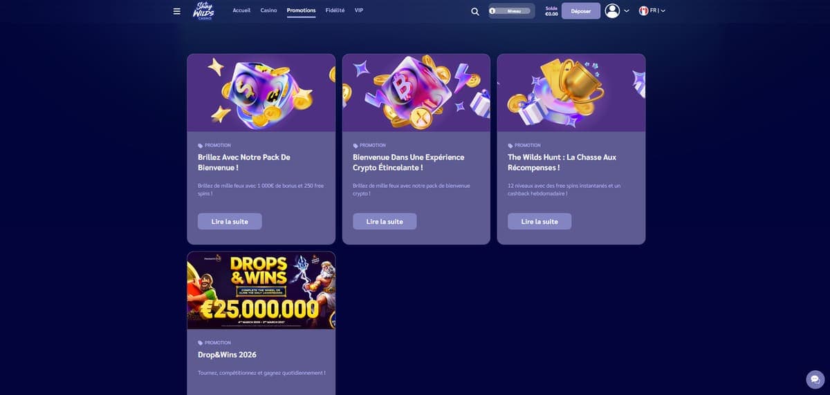 Autres promos Shiny Wilds Casino