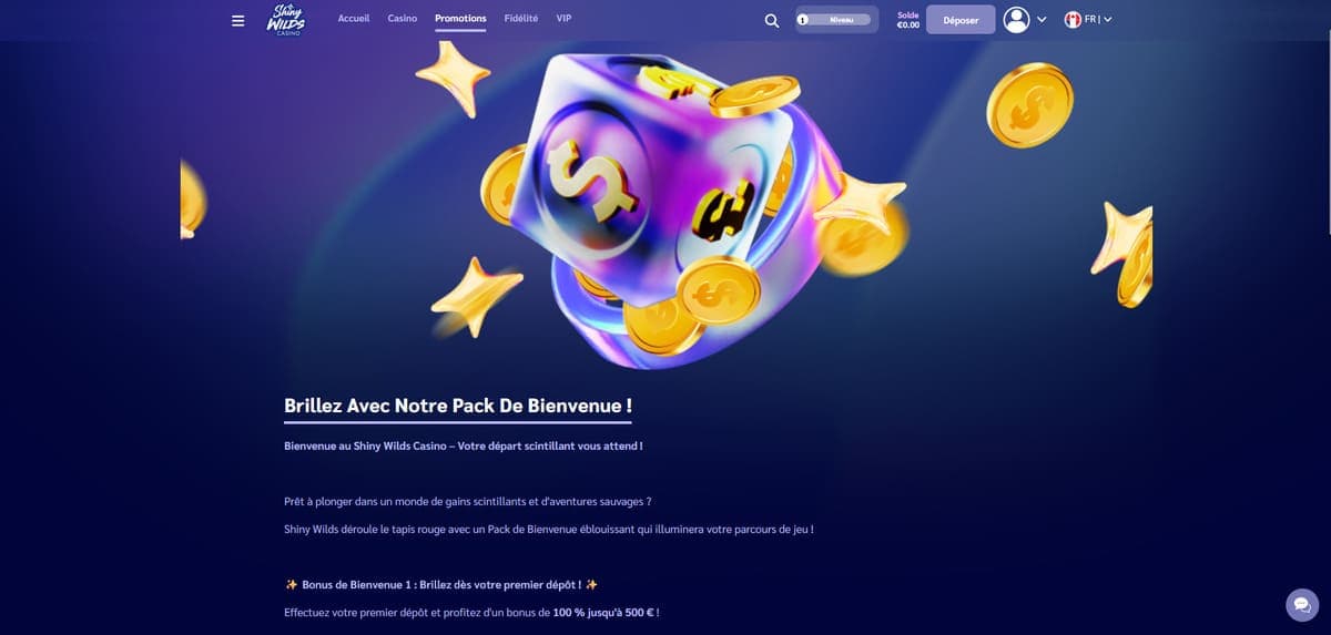 Bonus bienvenue Shiny Wilds Casino