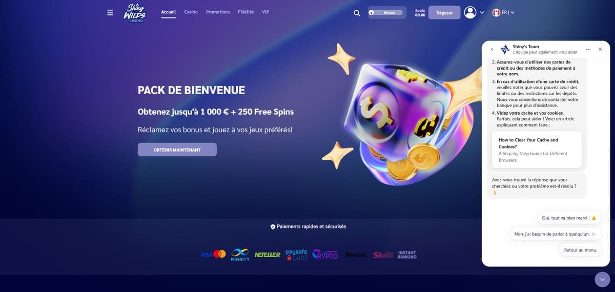 Service client Shiny Wilds Casino