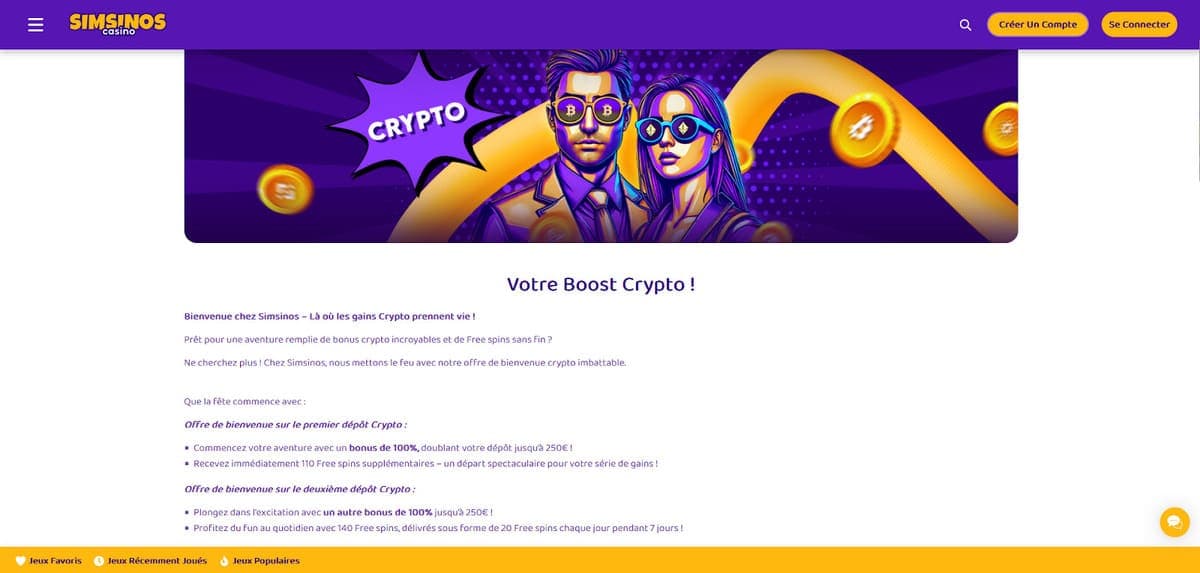 Bonus crypto Simsinos Casino