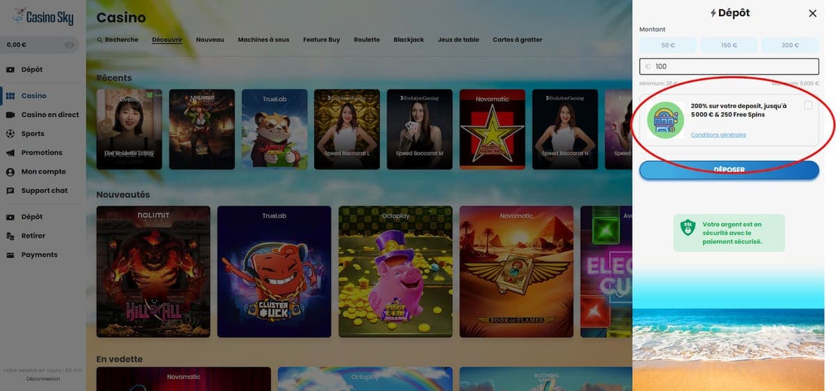 Bonus premier dépôt CasinoSky Casino