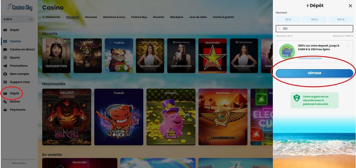 Dépôt CasinoSky Casino