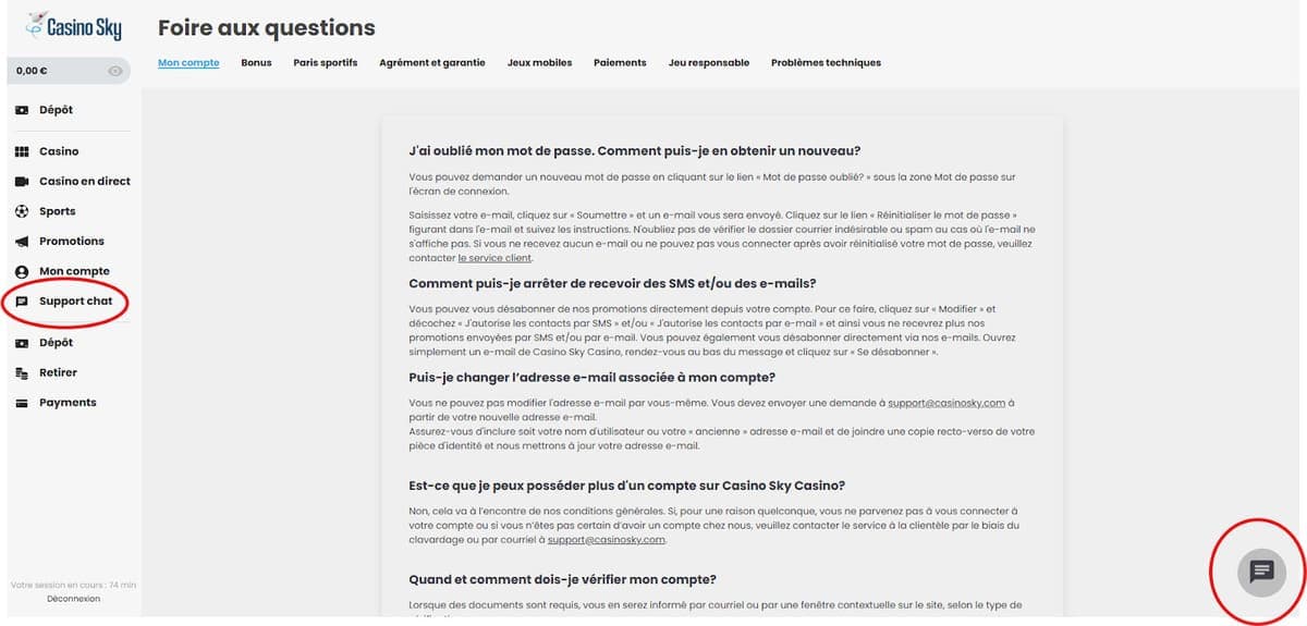 FAQ CasinoSky Casino