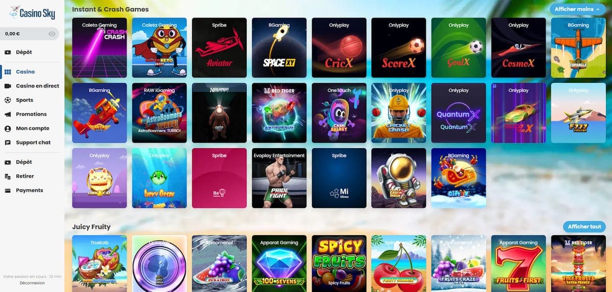 Mini jeux CasinoSky Casino