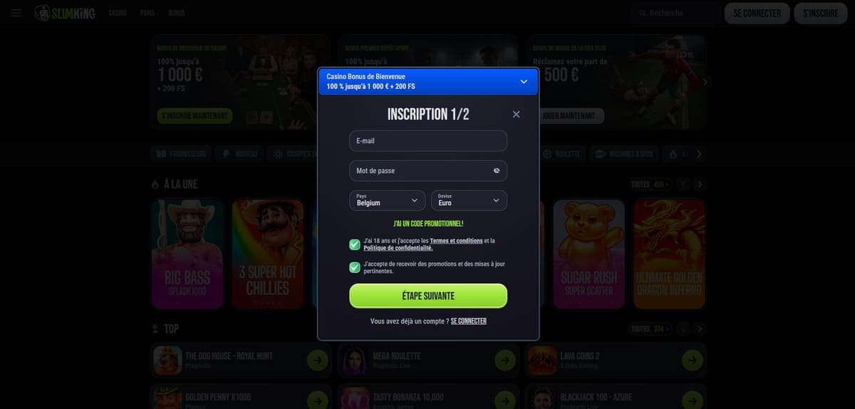 Inscription Slim King Casino