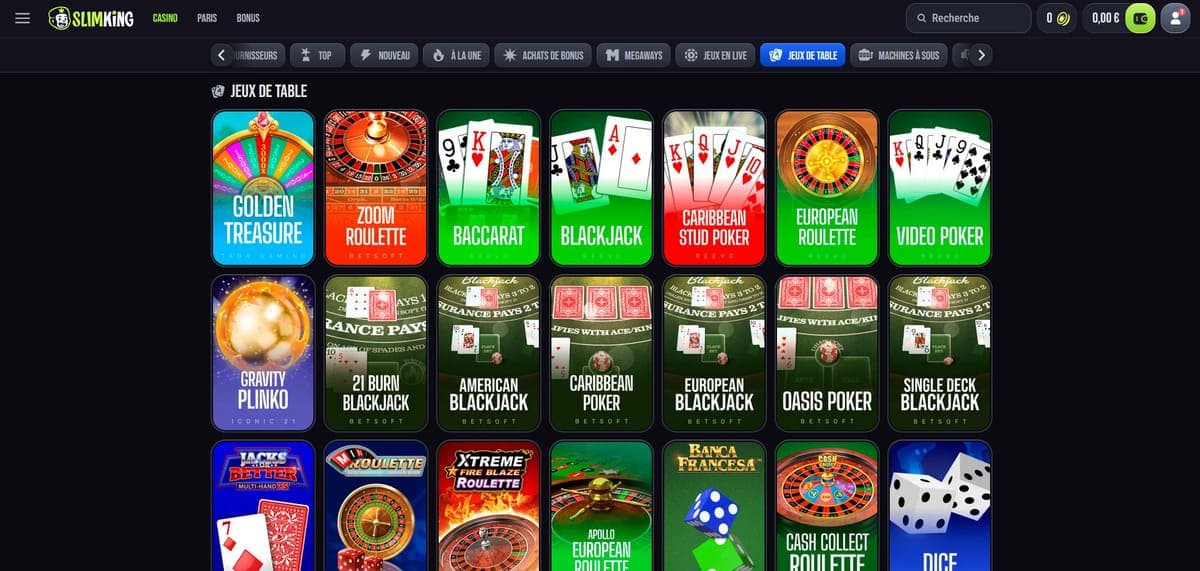 Jeux de table Slim King Casino