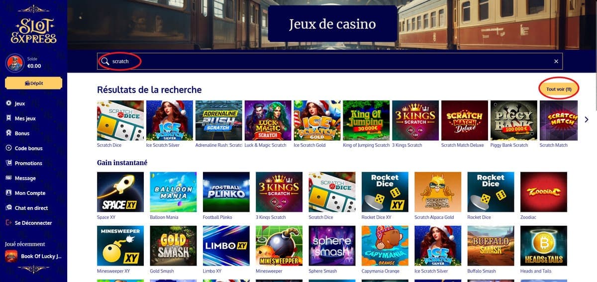 Autres jeux SlotExpress Casino