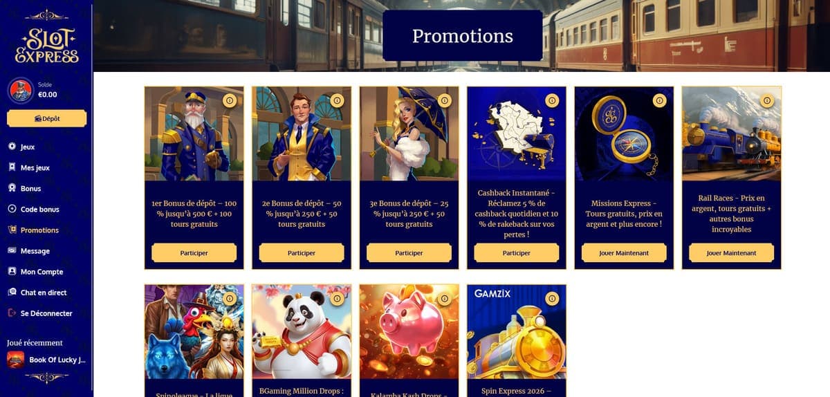 Bonus bienvenue SlotExpress Casino